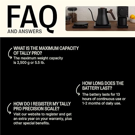 Fellow Tally Pro Coffee Scale with Timer – Espresso Scale for Pour Over and Barista Brewing, Brew Assist Mode, 0.1g Accuracy, OLED Display, Rechargeable, Glass Top – Matte Black