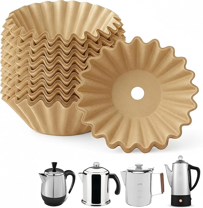 MIMORE Coffee Filters - 150 PCS Percolator Coffee Filters for Farberware FCP240 Yosemite 8 Cup, Coletti Bozeman 6-9 Cup, Elite Gourmet EC140 - Disposable Basket Coffee Filter Unbleached