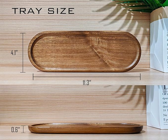 Small Wooden Oval Tray (11.3 x 4.1 inch) 6 Pack, Mini Serving Tray for Coffee Tables, Dessert, Snack, Fruit, Acacia Wood Platter for Vegetable, Decor Restaurant