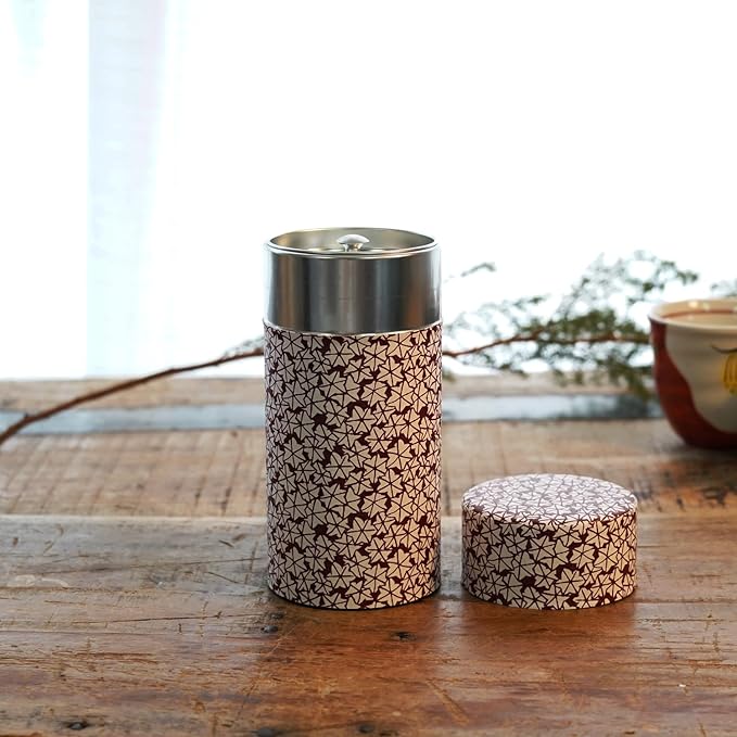Kyoto Floral Tin Tea Canister - 7 oz Traditional Japanese Yuzen Paper Design, Airtight Storage for Fresh Tea Leaves, Ideal for Tea Ceremony Accessories Collection (Purple)