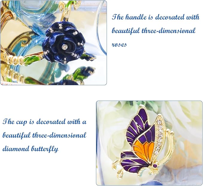 Flower Tea Cup ,Butterfly Rose Clear Glass Fancy Coffee Mug with Spoon,Gift Box for Her Mom Wife Grandma Girls Friends Valentines Christmas Birthday Present Idea for Juice,Hot And Cold Drinks Use