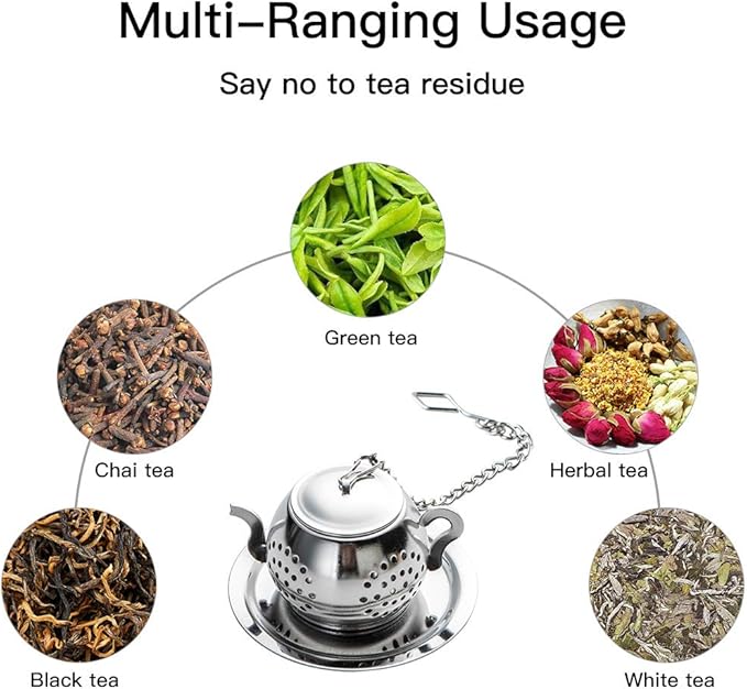 4Pcs Tea Balls for Loose Leaf, Stainless Steel Tea Infusers for Loose Tea, Tea Strainers with Chain Hook and Saucer (Silver)