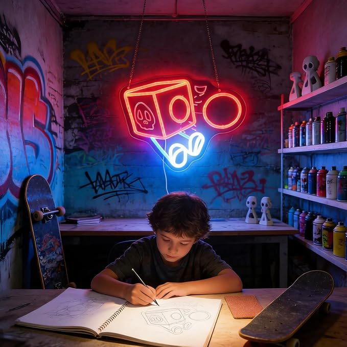 Funny Box Gaming Neon Sign for Kids Bedroom Game Room, LED Anime Wall Art for Gaming Setup, Man Cave, Dorm Decor, Dimmable USB, Awesome Gift for Gamers Teens, Boys, Kids - Image 2