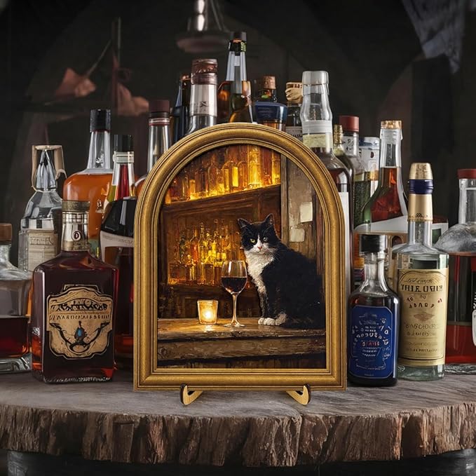 3D Funny Tuxedo Cat Wall Art Sign for Bar Decor, Vintage Drinking Cat Portrait Wall Decor, 8x10 Inch