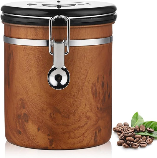 Bincoo Airtight Coffee Canister with Date Tracker - Holds a Full 1LB Bag of Beans Stainless Steel Container(1.5L), One-Way Valve & Easy-Lock Lid for Coffee Beans, Tea, Sugar Storage