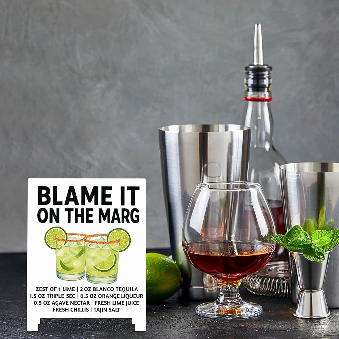 Blame It On The Margs Bar Decor Sign Funny Coffee Bar Accessories Plaque for Home Pub Lounge Man Cave Party Decoration for New Couples Drink Lovers & Bartenders Christmas Gifts - Image 4