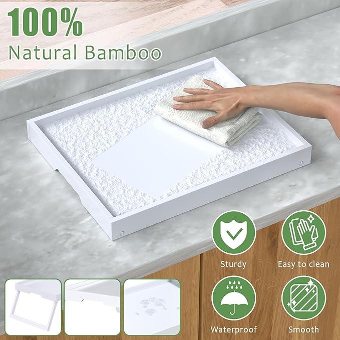 Bamboo Bed Tray Table with Foldable Legs, Breakfast in Bed Tray for Eating, Kitchen Serving Trays, Folding Table for Sofa, Beds, Eating, Working, Used As Laptop Desk Snack Trays, White