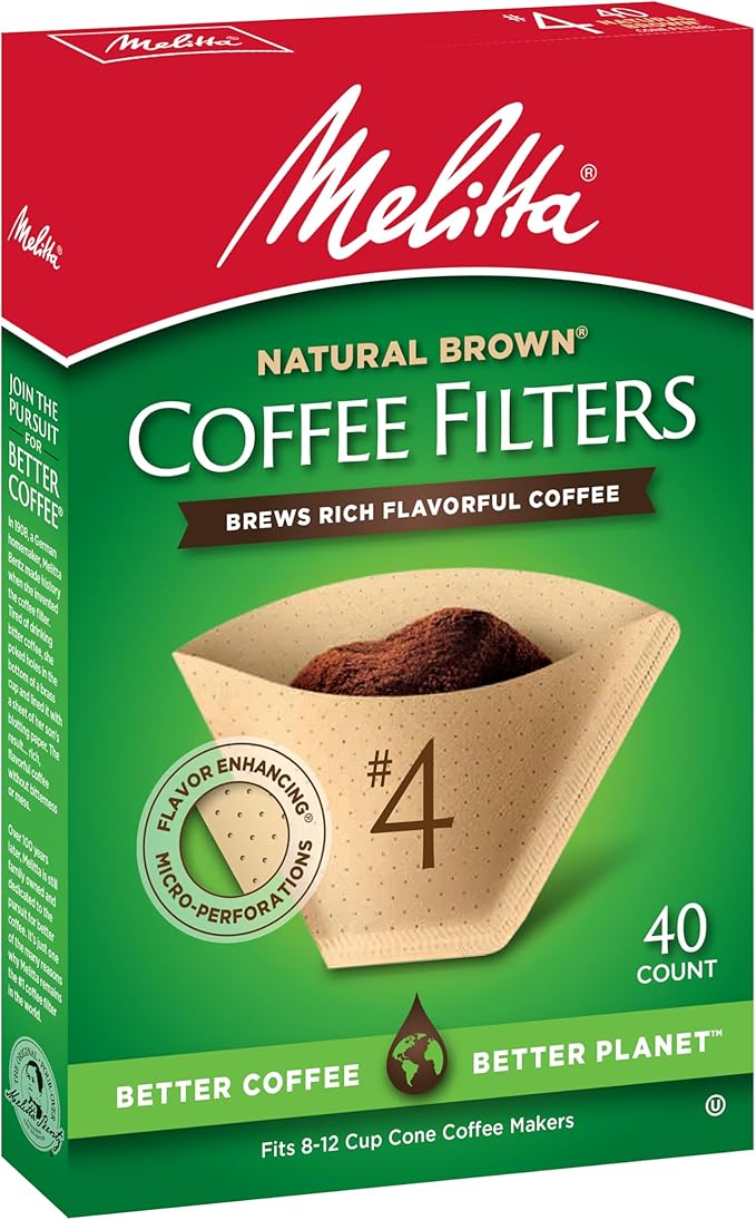 Melitta #4 Cone Coffee Filters, Unbleached Natural Brown, 40 Total Filters Count - Packaging May Vary