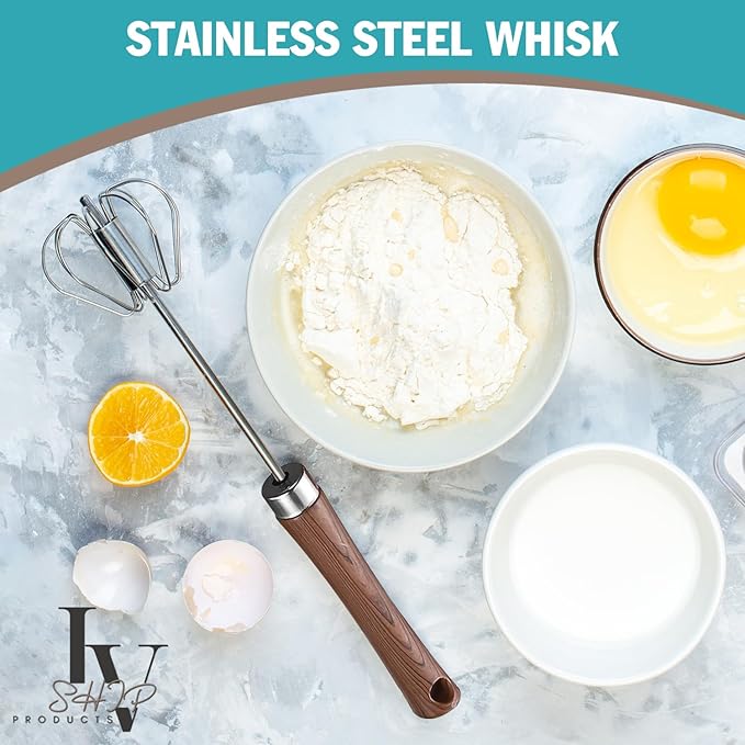 Premium Stainless-Steel Egg Whisker with Handcrafted Wooden Handle (11 Inches) - Perfect for Whipping, Beating, and Blending