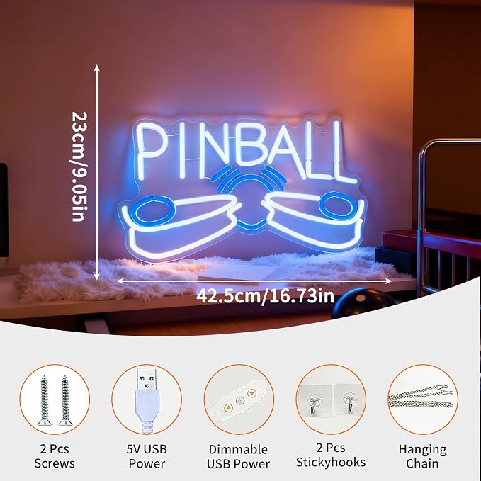 Pinball LED Neon Sign, USB Powered Decorative Neon Light for Arcade Game Room Man Cave Home Recreation Space Wall Table Game Theme Decor, 16.7 x 9.1 In - Image 3