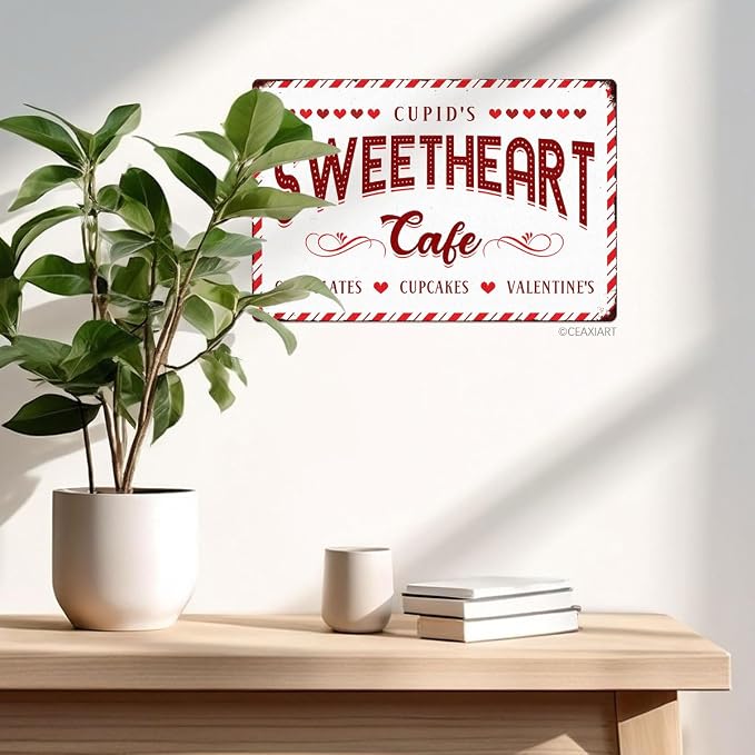 Cupid's Sweetheart Cafe Tin Sign Love Shack Metal Signs Valentine's Day Wall Art Decoration Home Farmhouse Bar Kitchen Cafe Coffee Corner White Day Decor Romantic Gift 12" x 8" - Image 5
