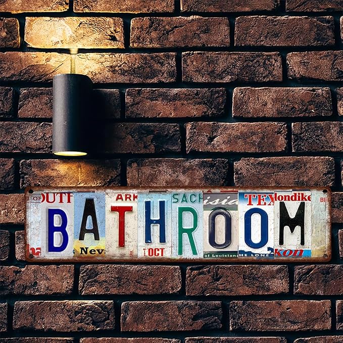 Vintage License Plate Bathroom Sign – 16x4 inch Funny Metal Tin Sign for Restroom Decor, Rustic Wall Art for Home, Cabin, Farmhouse or RV - Image 5