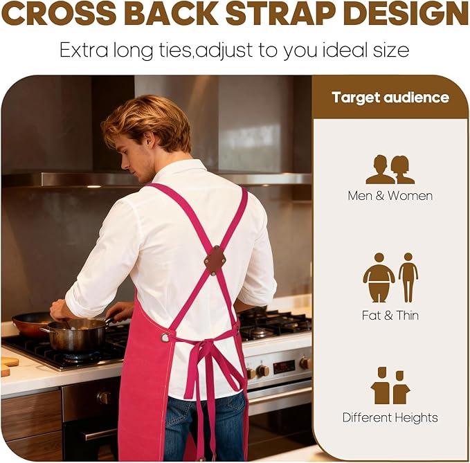 Aprons For Women Men With Large Pockets, Waterproof Cotton Chef Aprons For Cooking Server Grilling Bbq Kitchen