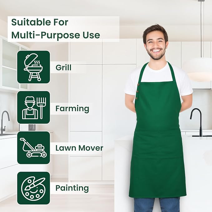 Kitchen Apron Cotton Waterdrop Resistant with adjustable Aprons for Women with Pockets 9 Color option Cooking (Navy blue/royal blue) - Image 8