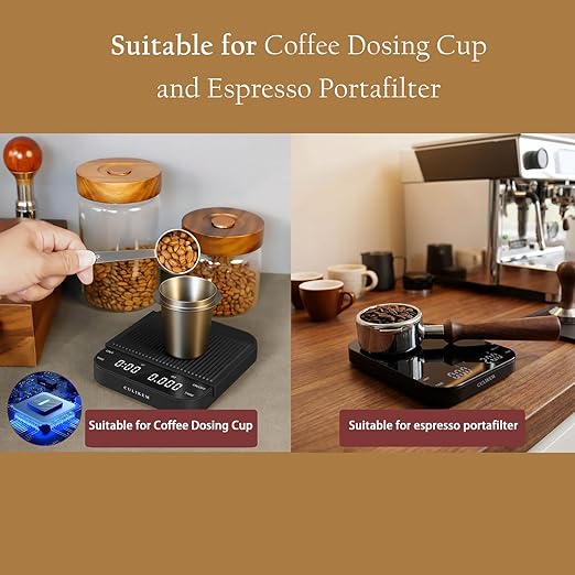 Premium Pour Over Coffee Scale with Timer, 0.1g High Precision Digital Espresso Scale for Portafilter Weighing & Coffee Beans. Large Wide Base Gram Scale for Kitchen, Chemex & French Press (Black)