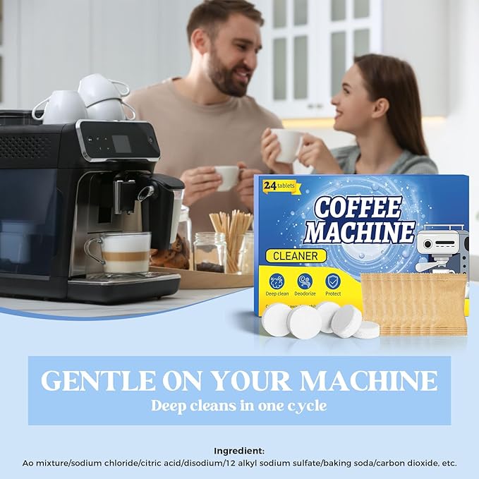 24 Pack Coffee Maker Cleaner Descaler Tablets, Deep Cleaning for Coffee Pot & Coffe Machine, Compatible With Keurig, Nespresso, Ninja, Philips, Miele, Breville, DeLonghi, Espresso & Drip Machines