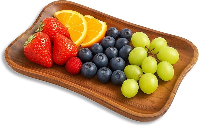 Woodard & Charles Acacia Wood Medium Pinched Serving Tray, for Charcutreie, Sushi, Dessert, Sandwiches and More, 9.5" x 6" x 0.75", 9.5" x 6"