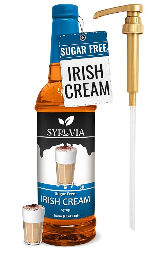 Syruvia Sugar Free Coffee Syrup, Irish Cream Flavored Syrup for Drinks, Lattes, and Desserts – 25.4 fl oz, With Pump by SYRUVIA