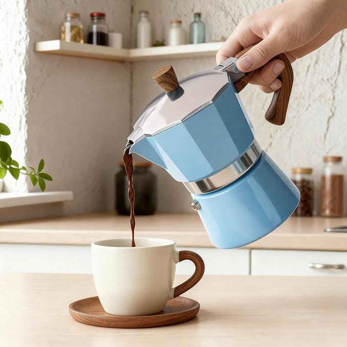 ShanSon Moka Pot Stovetop Espresso Maker 3 Cup 5 oz Italian Coffee Maker Manual Cuban Coffee Percolator Machine Italian Espresso Greca Coffee Maker for Cappuccino or Latte,Blue