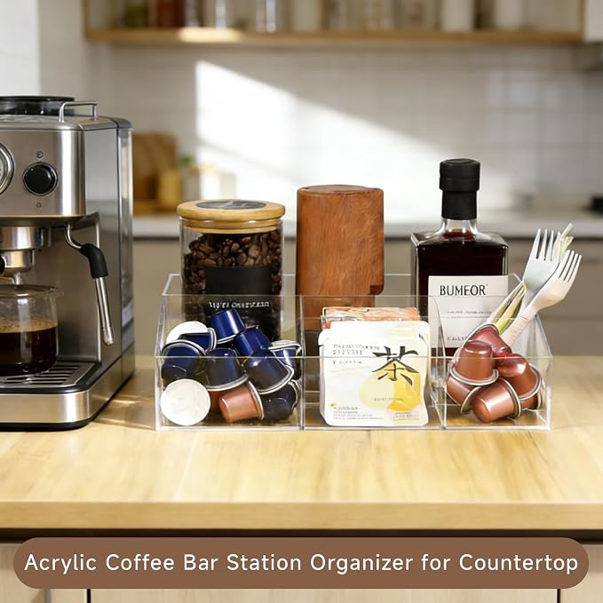 Acrylic Coffee Bar Station Organizer for Countertop Office Breakroom, Clear Tea Snack Storage Coffee Capsule Pod Holder for Kcup Condiment Sugar Creamer Syrup, Easter Gift for Coffee Lovers - Image 2