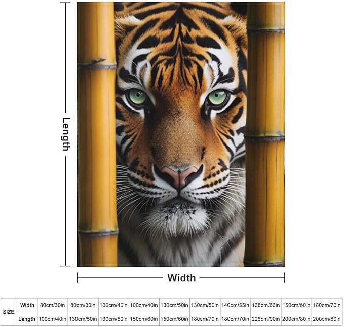 Beautiful Tiger Bamboo Eye Nose Super Soft Throw Blanket, Rustic Whisker Orange Flannel Fleece Decorative Throw for Sofa Couch Bedroom Decor Outdoor Use 50"x60"