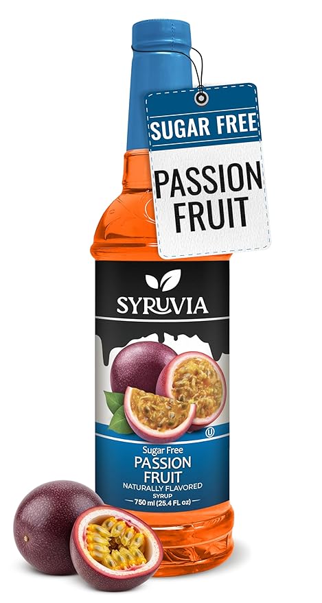 Syruvia Sugar-Free Passion Fruit Syrup, Natural Flavors, Syrup for Drinks, Lattes, and Desserts – 25.4 fl oz