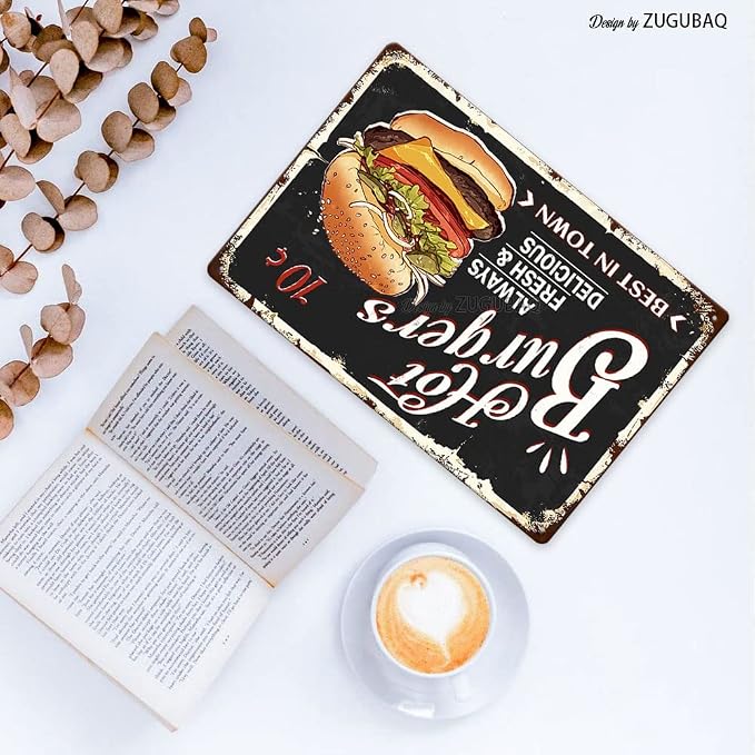Hot Burgers Tin Signs Vintage Metal Sign Funny Food Art Printing Poster Wall Decor for Home Kitchen Bar Restaurant Cafe Pub Indoor Outdoor 12x8 Inch Hanging Plaque - Image 4