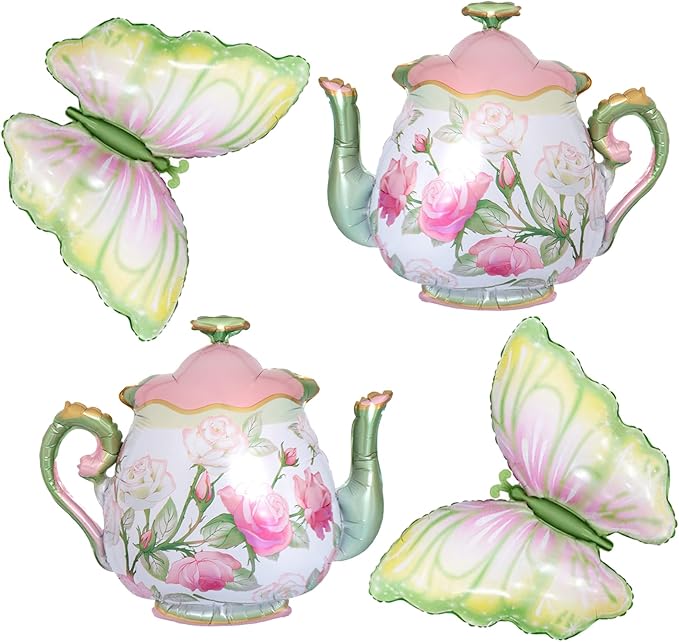 4pcs Teapot Balloons Tea Balloon Alice Balloons for Tea Birthday Party Decor Lets Par-Tea Party Alice Party Decorations Garden Tea Party Decorations for Little Girls Fairy Wonderland Baby Shower Decor