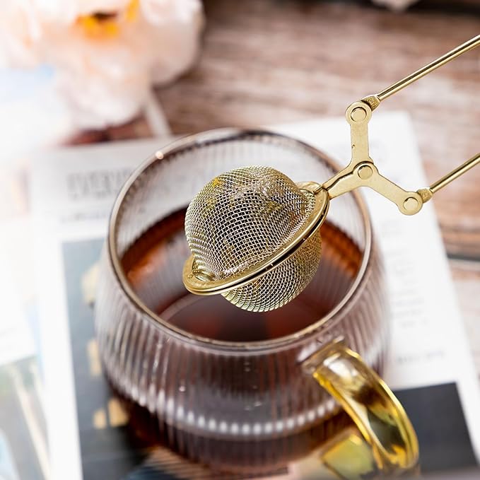 Yinder 40 Pcs Loose Leaf Tea Infuser Stainless Steel Mesh Snap Tea Ball Strainers with Handle Metal (Gold)