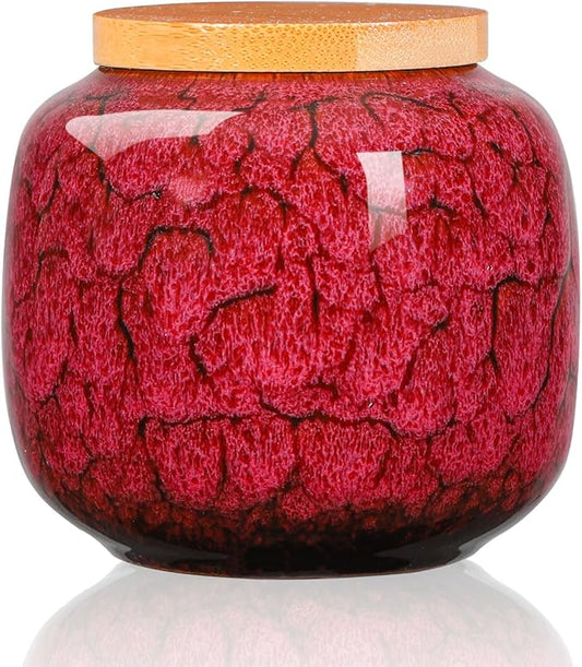 6oz Flambe Glaze Ceramic Loose Tea Canister Vintage Storage Jars with Airtight Wooden Lid Pink Matcha Tin Container for Coffee Beans Condiments
