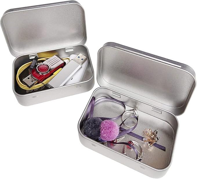 12 Pcs Metal Hinged Tin Box Container Mini Portable Small Storage Container Kit with Lid for Home Storage 3.7x2.3x0.8 inch.