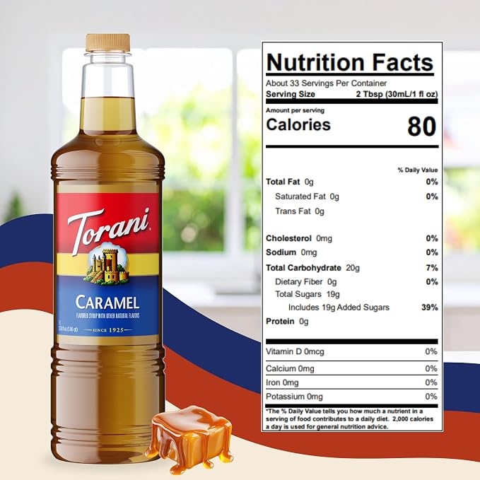 Torani Caramel Syrup 1 Liter Bottle with Pump – Premium Coffee Flavoring Made with Pure Cane Sugar & Natural Flavors for Lattes, Frappes, Desserts, Cocktails & More – Café-Quality Sweetener - Image 2