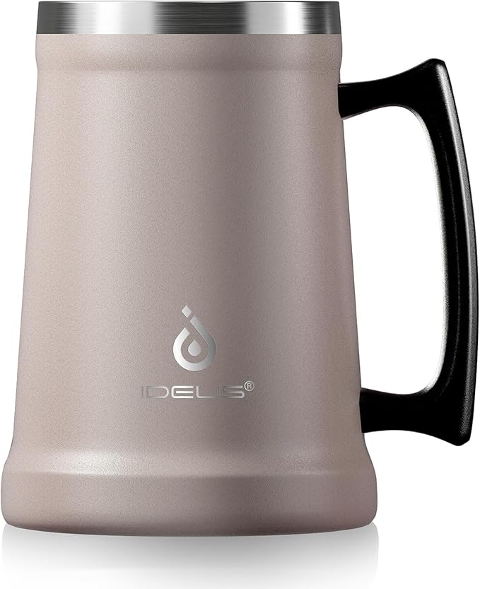 Ideus Insulated Beer Stein, 24/32oz Stainless Steel Double Walled Beer Mug Giant Bar Drinkware Metal Beer Cup with Big Grip Handle (Dusty Pink, 24 ounces (710ml))
