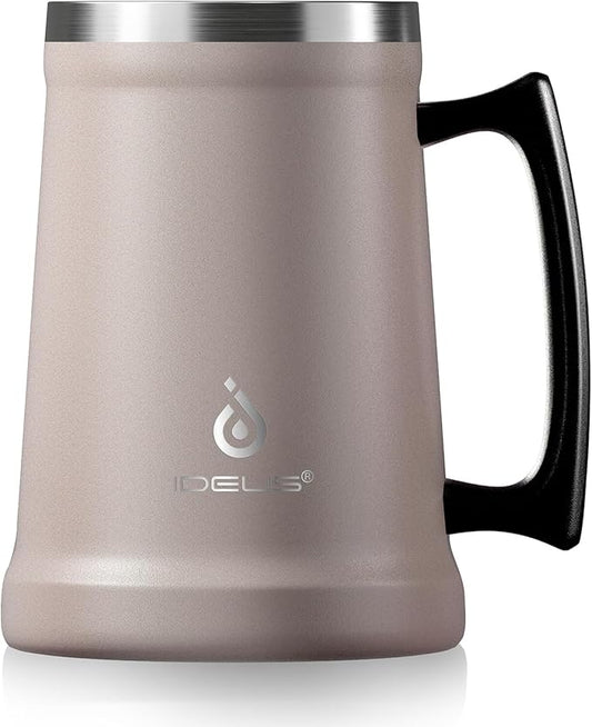 Ideus Insulated Beer Stein, 24/32oz Stainless Steel Double Walled Beer Mug Giant Bar Drinkware Metal Beer Cup with Big Grip Handle (Dusty Pink, 24 ounces (710ml))