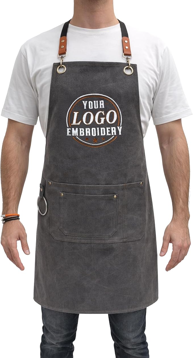 TEEAMORE Custom Design Apron for Men Women Adjustable Crossback Thick Work Apron with Pockets Personalized Canvas - Image 4