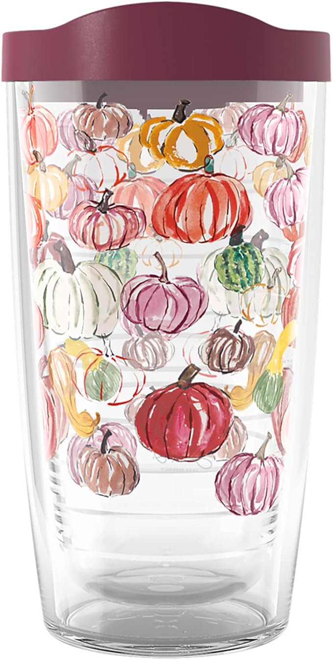 Tervis Sara Berrenson Fall Pumpkin Pattern Made in USA Double Walled Insulated Tumbler Cup Keeps Drinks Cold & Hot, 16oz, Classic