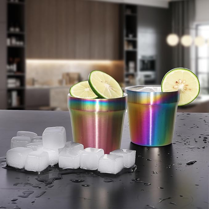 Stainless Steel Cups 4 Pack 6oz Double Walled Insulated Cups Stackable Travel Mug for Coffee, Tea, Beer, Camping&Everyday(Rainbow)