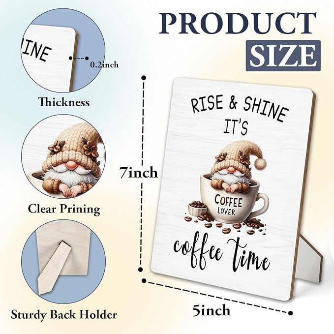 Coffee Bar Sign, Gnome Coffee Cup Wooden Stand Sign 5"X7", Espresso Lovers Gifts Signs Decorations for Cafe Coffees Station Shop Home Kitchen Table Desk Decor(5x7 Inch) - Image 2
