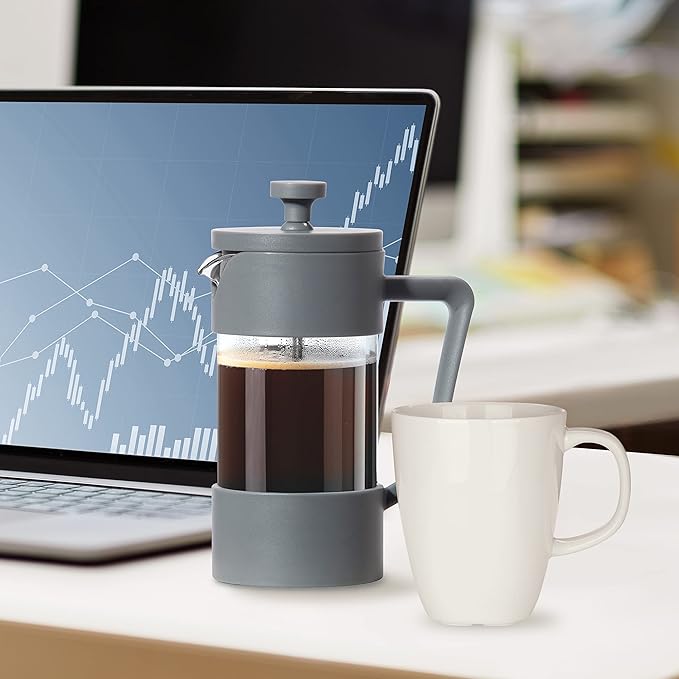 Oggi French Press Coffee Maker (12oz)- Borosilicate Glass, Coffee Press, Single Cup French Press, 3 cup Capacity, Charcoal