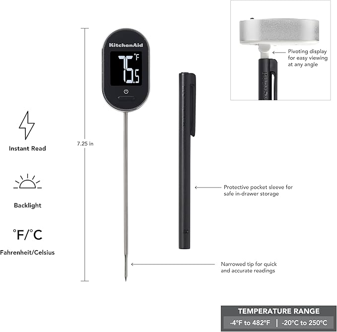 KitchenAid KQ904 Digital Instant Read Kitchen and Food Thermometer, Temperature Range: -40F to 482F, Black