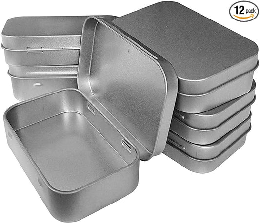 12 Pcs Metal Hinged Tin Box Container Mini Portable Small Storage Container Kit with Lid for Home Storage 3.7x2.3x0.8 inch.