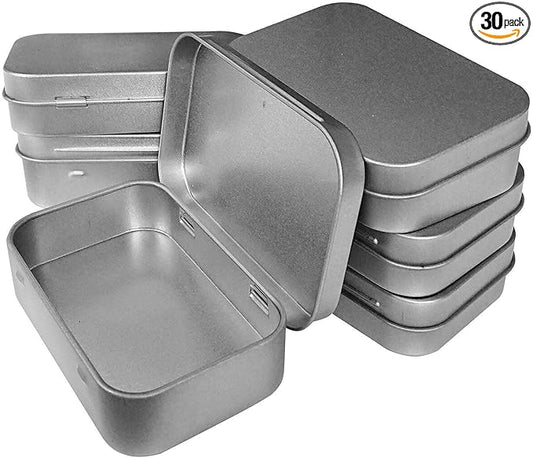 30 Pcs Metal Hinged Tin Box Container Mini Portable Small Storage Container Kit with Lid for Home Storage 3.7x2.3x0.8 inch.