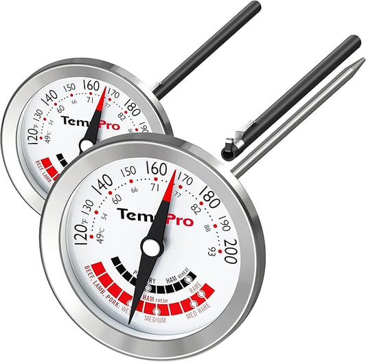 TempPro APT200 2 Pcs Meat Thermometer for Cooking with Extra-Large 2-Inch Dial, Analog Dial Food Cooking Thermometer for Poultry, Pork, Beef Candy Making Accessory (Previously ThermoPro)
