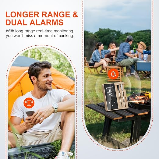Meat Thermometer Digital,with Dual Ceramic Probes/Standalone Display Base 3000FT Range Smart Real-time Monitoring ±0.5°F Accuracy,for BBQ/Oven/Grill/Smoker/Air Fryer