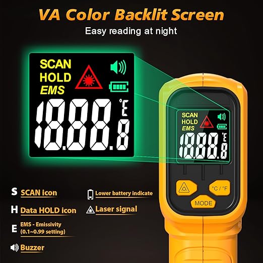 FKM Rechargeable Infrared Thermometer Gun Non-Contact Laser Thermometer Gun,High Precision,-58°F~1472°F,Digital IR Temperature Gun for Cooking,Griddle,Oven,Meat Food,HVAC,Automotive,Industrial Tools