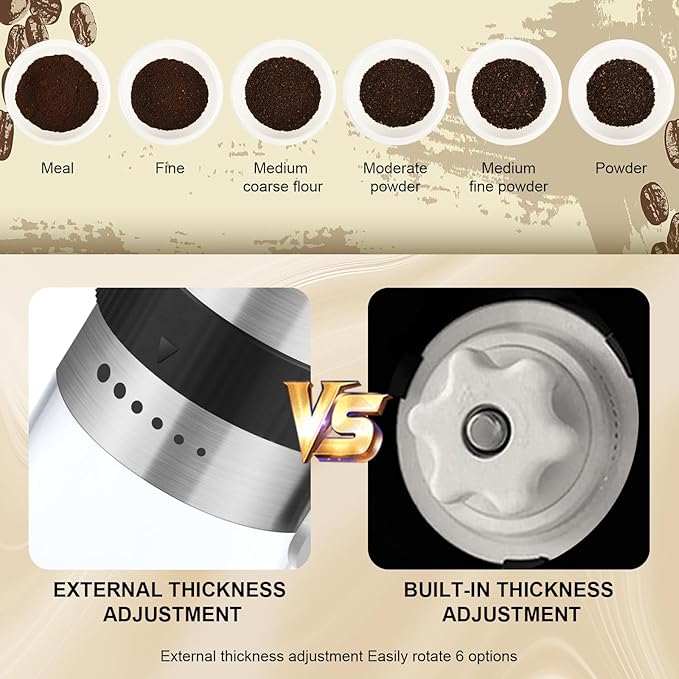 Manual Coffee Grinder, Portable Stainless Steel Hand Crank, 6 Coarseness Settings, Burr Coffee Grinder with Ceramic Burrs, Perfect for Families, Camping