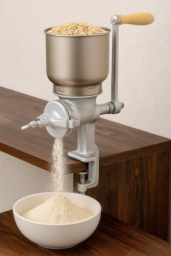 Manual Grain Grinder for Home Use, Heavy Duty Cast Iron Hand Crank Mill with Clamp Base, Adjustable Grinding Coarseness for Corn, Coffee, Wheat, Rice, Pepper, Nuts