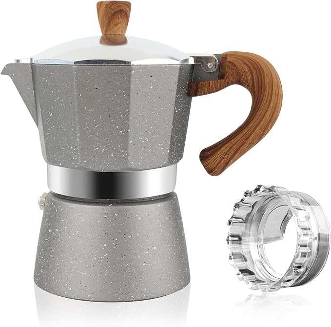ShanSon Moka Pot Stovetop Espresso Maker 3 Cup 5 oz Italian Coffee Maker Manual Cuban Coffee Percolator Machine Italian Espresso Greca Coffee Maker for Cappuccino or Latte,Gray