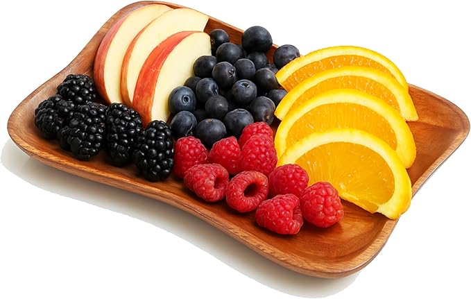 Woodard & Charles Acacia Wood Large Pinched Serving Tray for Serving, Charcuterie, Sushi, Cheese, Hors D ‘Oeuvres, Sandwiches, and More, 11.5" x 7.25"