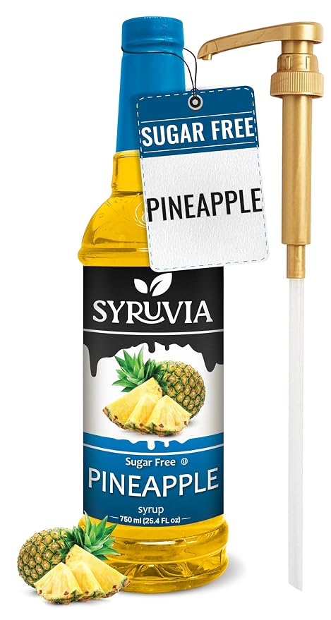 Syruvia Sugar-Free Pineapple Syrup, Flavored Syrup for Drinks, Cocktails, Lemonades, Iced Teas, and Desserts – 25.4 fl oz, With Pump by SYRUVIA